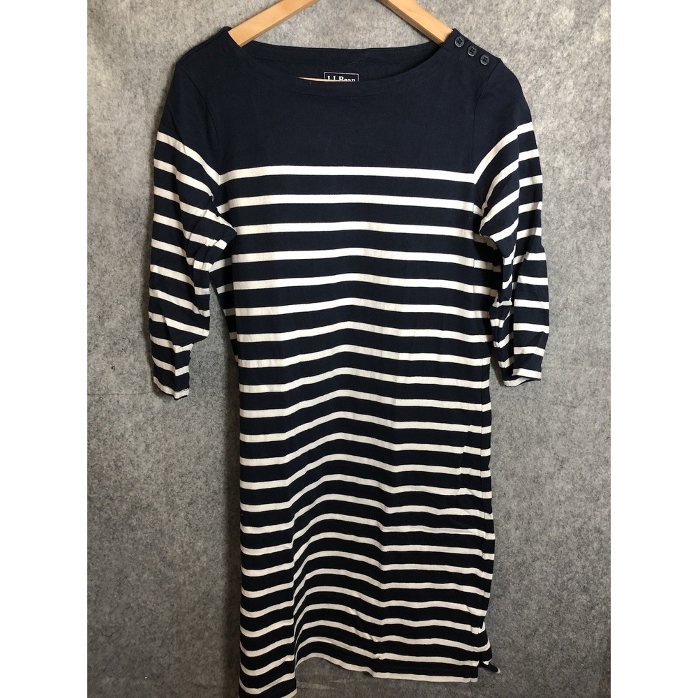 L.L. Bean Dress Medium Navy Blue Knit Sweater Nautical Coastal Career Casual